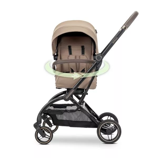 Carucior pentru nou-nascut, Makaya, cu scaun rotativ 360 grade, cadru din aluminiu, pana la 22 kg, Beige 1