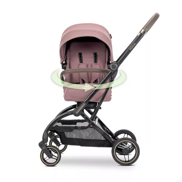 Carucior pentru nou-nascut, Makaya, cu scaun rotativ 360 grade, cadru din aluminiu, pana la 22 kg, Pink 2