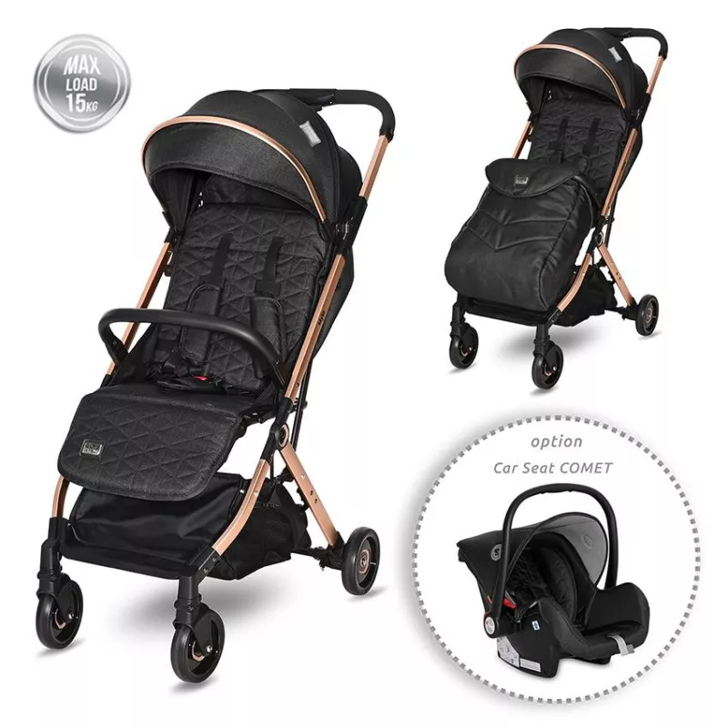 Carucior Myla, de la 0 luni pana la 3 ani, maxim 15 kg, cadru din aluminiu, pliere tip troller, cos auto optional, Negru 1