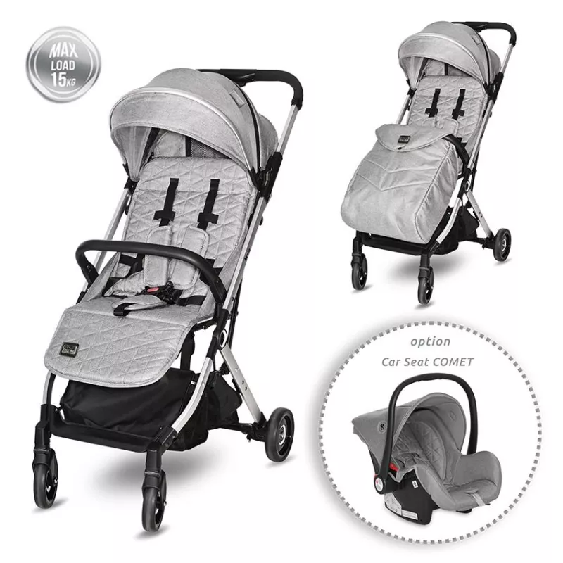 Carucior Myla, de la 0 luni pana la 3 ani, maxim 15 kg, cadru din aluminiu, pliere tip troller, cos auto optional, Gri cu Negru 1