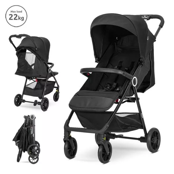 Carucior pentru nou-nascut, Noir, sistem de pliere cu o singura mana, pana la 22 Kg, Black 1