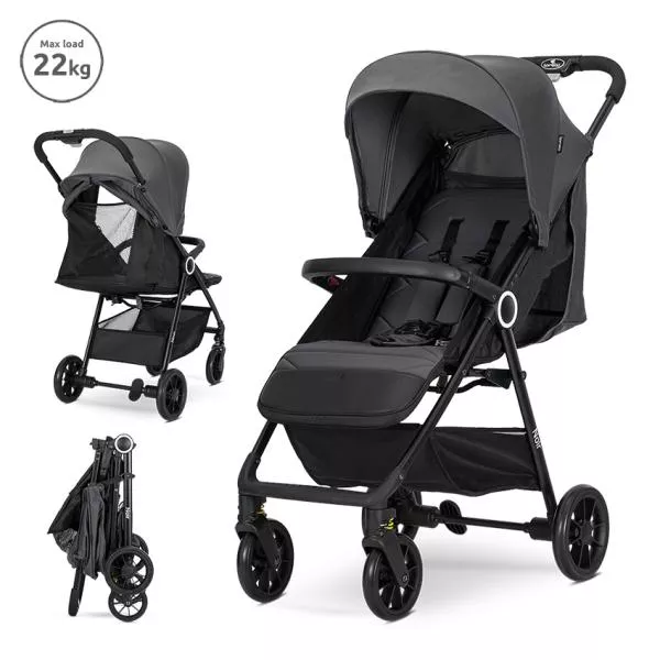 Carucior pentru nou-nascut, Noir, sistem de pliere cu o singura mana, pana la 22 Kg, Grey 1