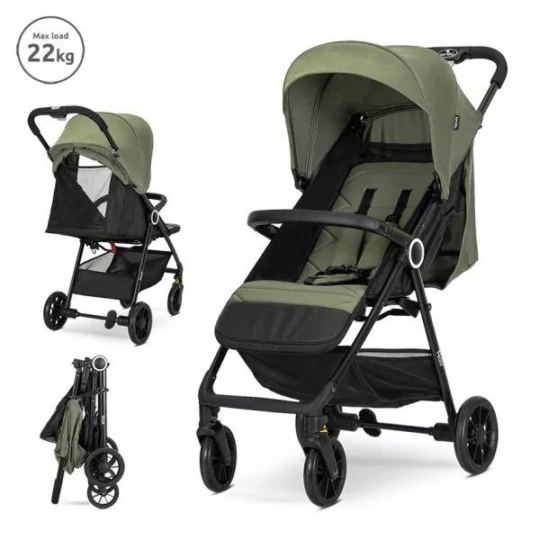 Carucior pentru nou-nascut, Noir, sistem de pliere cu o singura mana, pana la 22 Kg, Green 1