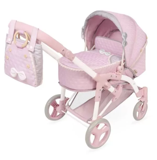 Carucior pentru papusi 3 in 1, contine landou, parte sport, port-bebe, geanta, maner reglabil, colectia Sophie, Roz 1