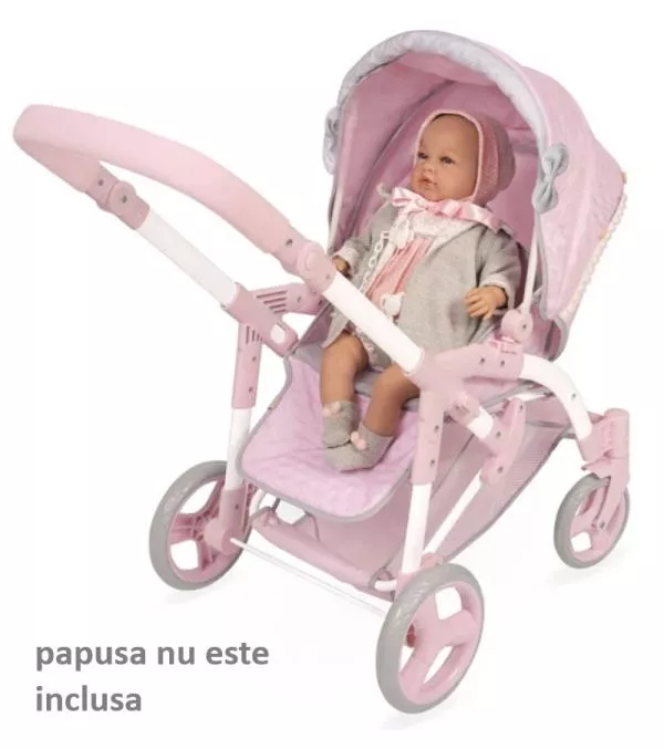 Carucior pentru papusi 3 in 1, contine landou, parte sport, port-bebe, geanta, maner reglabil, colectia Sophie, Roz 3