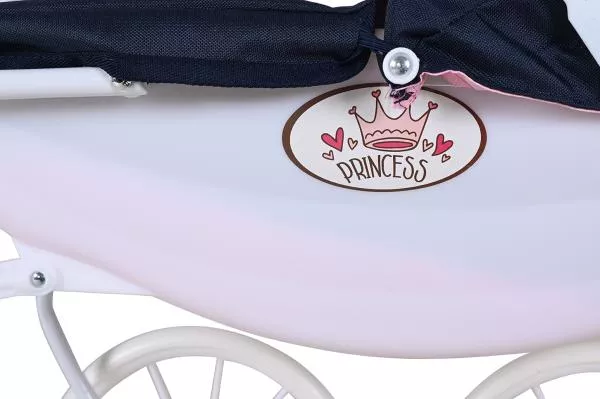 Carucior retro pentru papusi, Knorr Toys, Classic, copertina reglabila, include lenjerie asortata, husa de picioare, 80 x 31 x 71 cm, 3 Ani+, Navy Blue Rose Princess 7