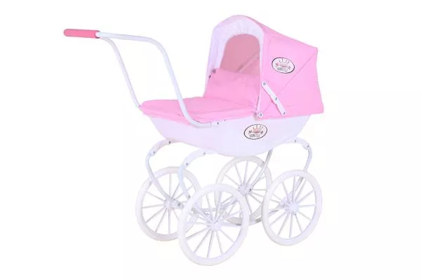 Carucior retro pentru papusi, Knorr Toys, Classic, copertina reglabila, include lenjerie asortata, husa de picioare, 80 x 31 x 71 cm, 3 Ani+, Rose White Princess 1