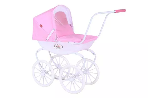 Carucior retro pentru papusi, Knorr Toys, Classic, copertina reglabila, include lenjerie asortata, husa de picioare, 80 x 31 x 71 cm, 3 Ani+, Rose White Princess 2