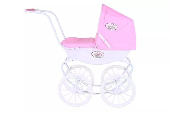 Carucior retro pentru papusi, Knorr Toys, Classic, copertina reglabila, include lenjerie asortata, husa de picioare, 80 x 31 x 71 cm, 3 Ani+, Rose White Princess 3