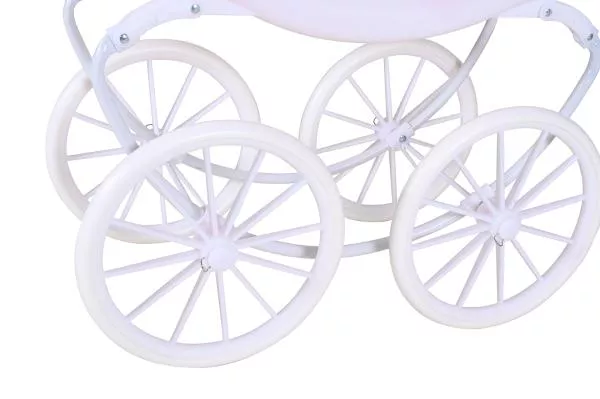 Carucior retro pentru papusi, Knorr Toys, Classic, copertina reglabila, include lenjerie asortata, husa de picioare, 80 x 31 x 71 cm, 3 Ani+, Rose White Princess 8
