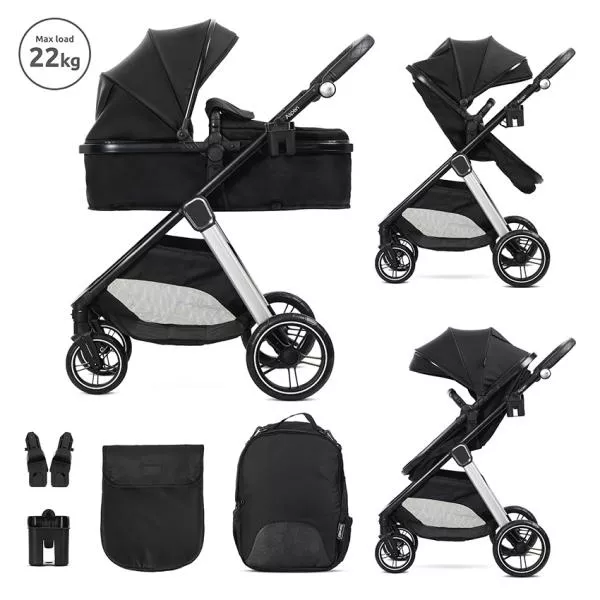 Carucior Set 2 in 1, Aspen, transformabil, set adaptori pentru cos auto, pana la 22 kg, Black 1