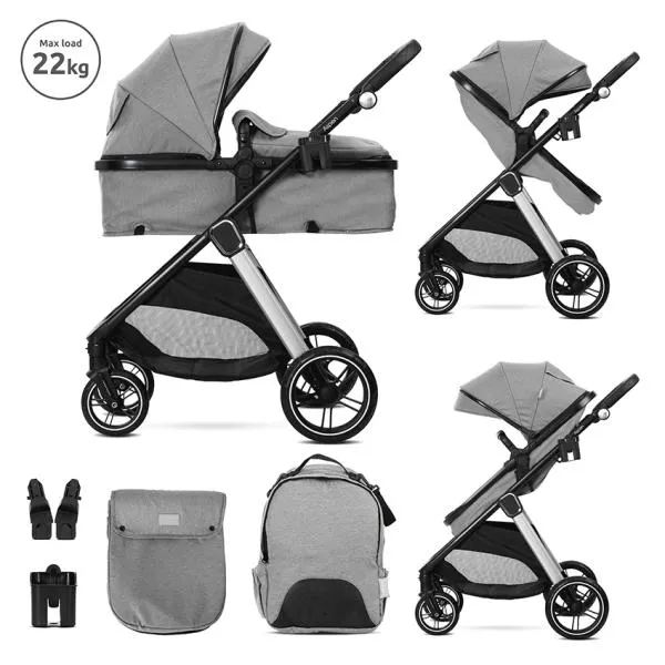 Carucior Set 2 in 1, Aspen, transformabil, set adaptori pentru cos auto, pana la 22 kg, Grey 1