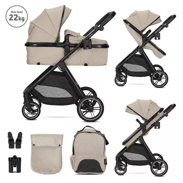 Carucior Set 2 in 1, Aspen, transformabil, set adaptori cos auto inclus, pana la 22 kg, Cappuccino 4