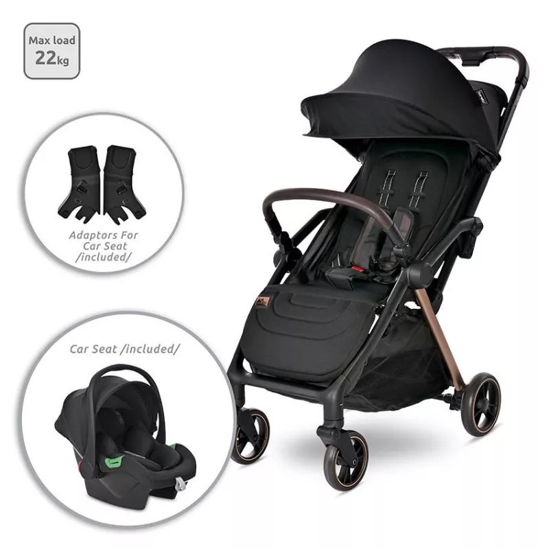 Carucior Set 2 in 1, autofold, Loret, cosulet auto inclus, pana la 22 kg, Black 1