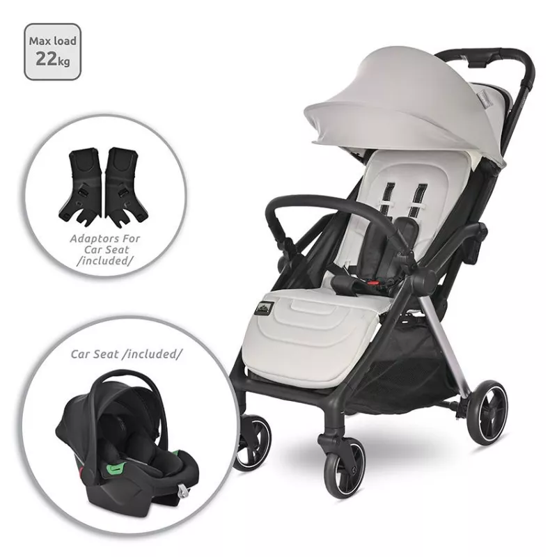 Carucior Set 2 in 1, autofold, Loret, cosulet auto inclus, pana la 22 kg, Grey 1