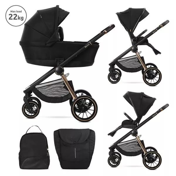 Carucior Set 2 in 1, Bianca, cos landou individual cu maner de transport, cadru din aluminiu, pana la 22 kg, Black 1