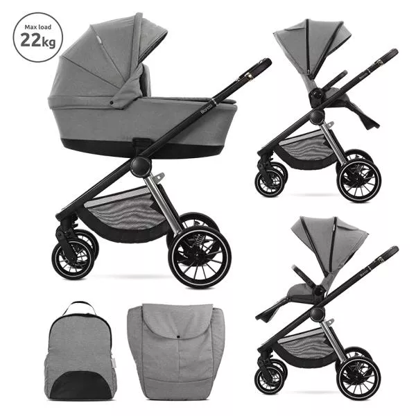 Carucior Set 2 in 1, Bianca, cos landou individual cu maner de transport, cadru din aluminiu, pana la 22 kg, Grey 1