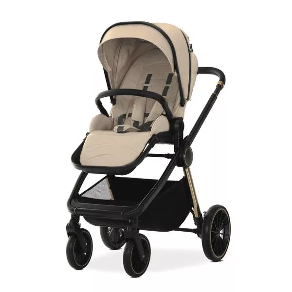 Carucior Set 2 in 1, Bianca, cos landou individual cu maner de transport, cadru din aluminiu, pana la 22 kg, Beige Warm 2