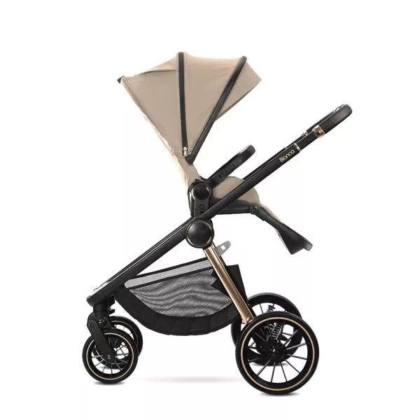 Carucior Set 2 in 1, Bianca, cos landou individual cu maner de transport, cadru din aluminiu, pana la 22 kg, Beige Warm 5