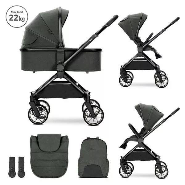 Carucior Set 2 in 1, Reya, cos individual cu maner de transport, maner si sezut reversibile, pana la 22 kg, Green 1