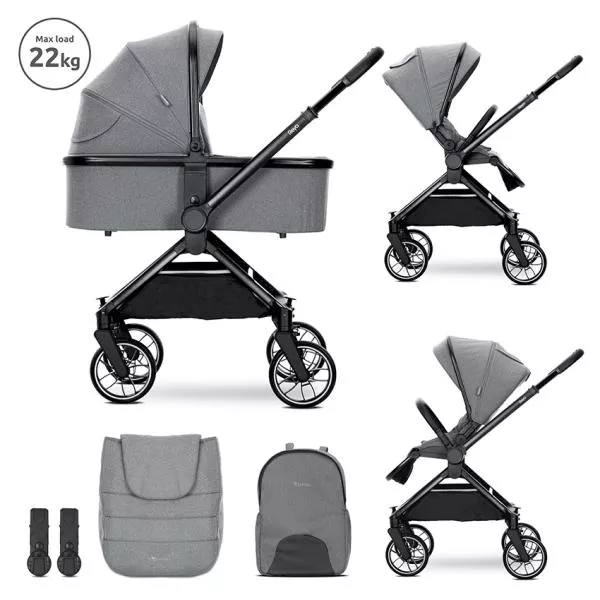 Carucior Set 2 in 1, Reya, cos individual cu maner de transport, maner si sezut reversibile, pana la 22 kg, Grey 1