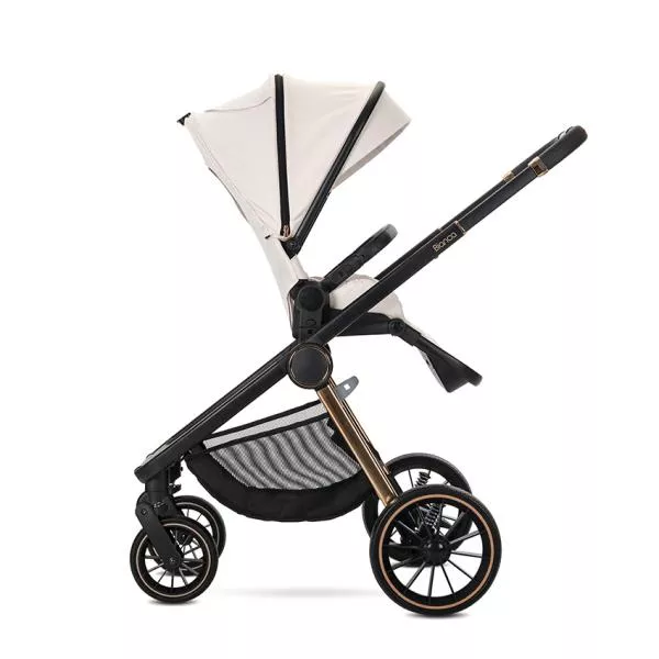 Carucior Set 3 in 1, Bianca, cos landou individual, cosulet auto Aria Luxe inclus, cadru din aluminiu, pana la 22 kg, Beige Latte 5
