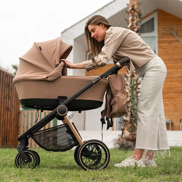 Carucior Set 3 in 1, Bianca, cos landou individual, cosulet auto Aria Luxe inclus, cadru din aluminiu, pana la 22 kg, Blue 10