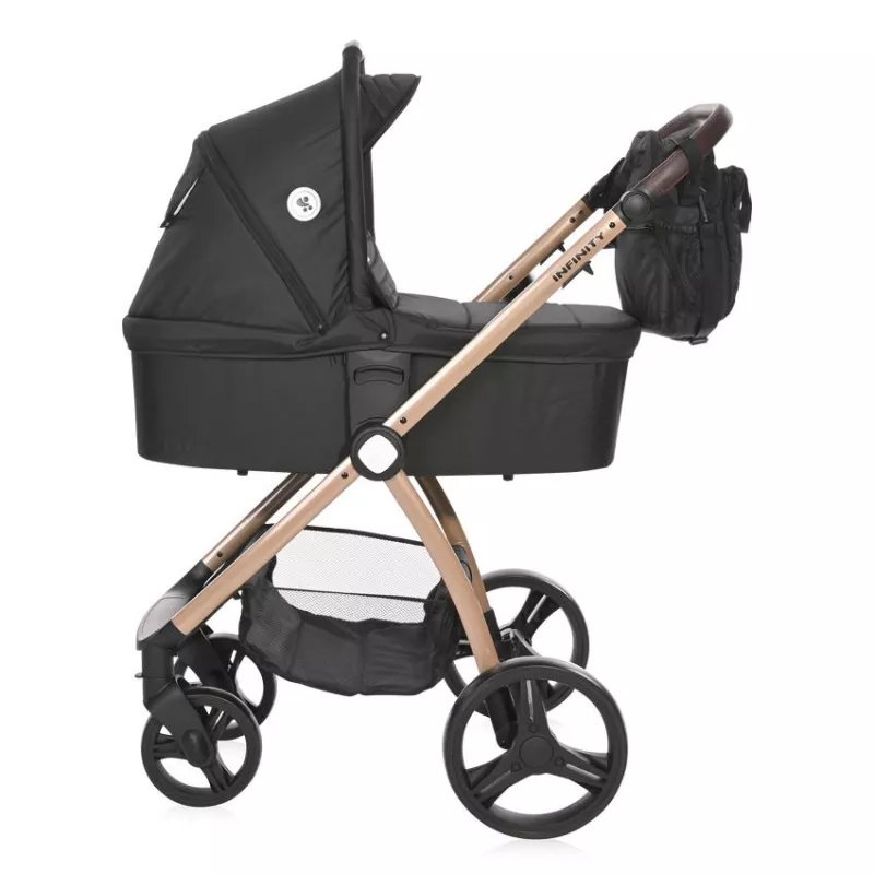 Carucior set 3 in 1, Infinity, de la 0 luni pana la 4 ani, maxim 22 kg, cadru din aluminiu, Negru Diamante 4