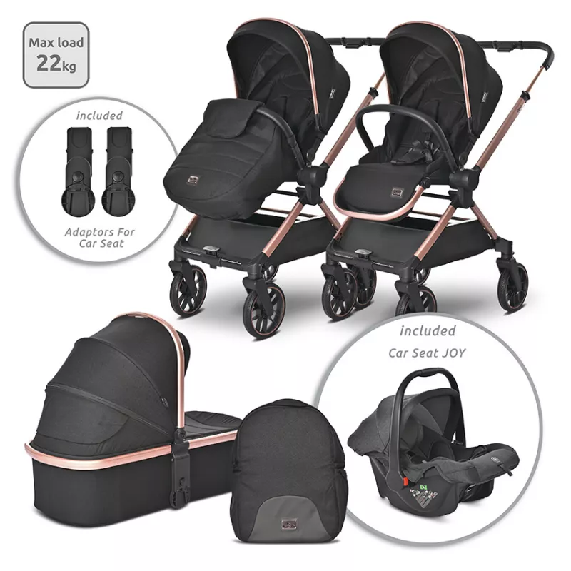 Carucior Set 3 in 1, Reya, maner reversibil, pana la 22 kg, Negru Jasper 1