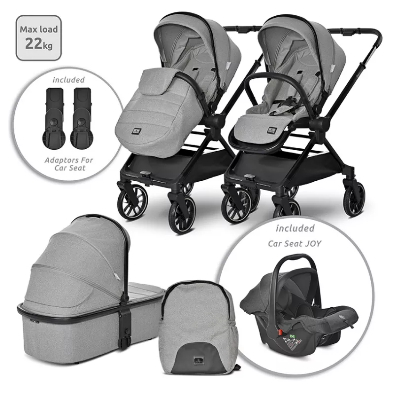 Carucior Set 3 in 1, Reya, maner reversibil, pana la 22 kg, Gri 1