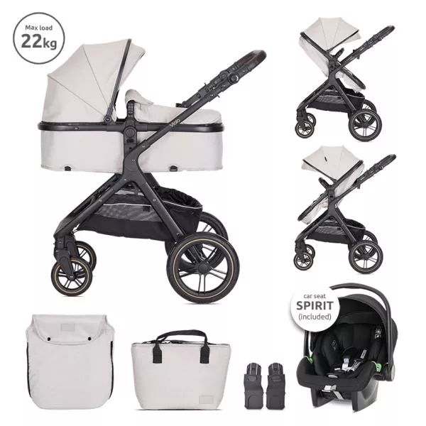 Carucior Set 3 in1, Viola, cos auto Spirit inclus, transformabil, sezut reversibil,  pana la 22 kg, Beige 1