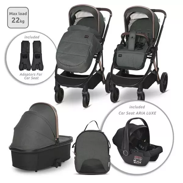 Carucior set 3in1,  Aria, cosulet auto Aria Luxe 40-87 cm inclus, Green 1