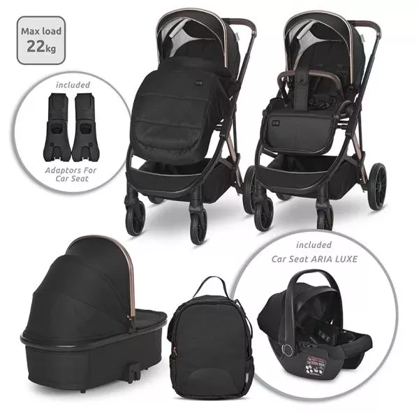 Carucior set 3in1,  Aria, cosulet auto Aria Luxe 40-87 cm inclus, Black 1