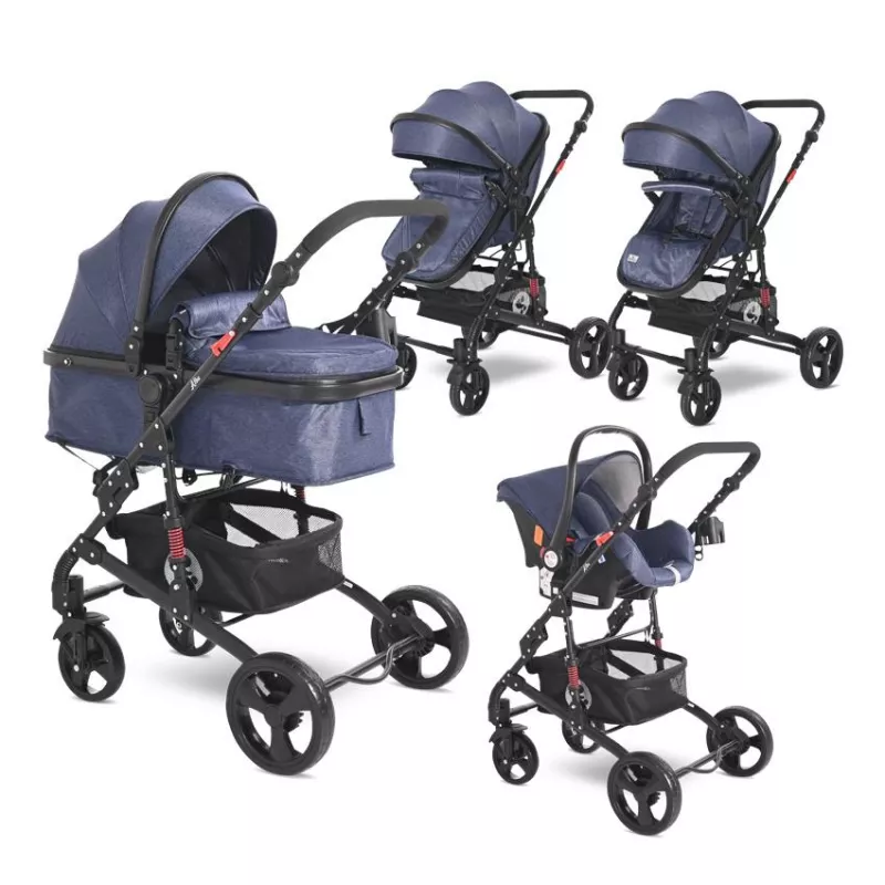 Carucior Set, Alba Classic, landou transformabil, cos auto inclus, cadru aluminiu, Jeans Blue 1