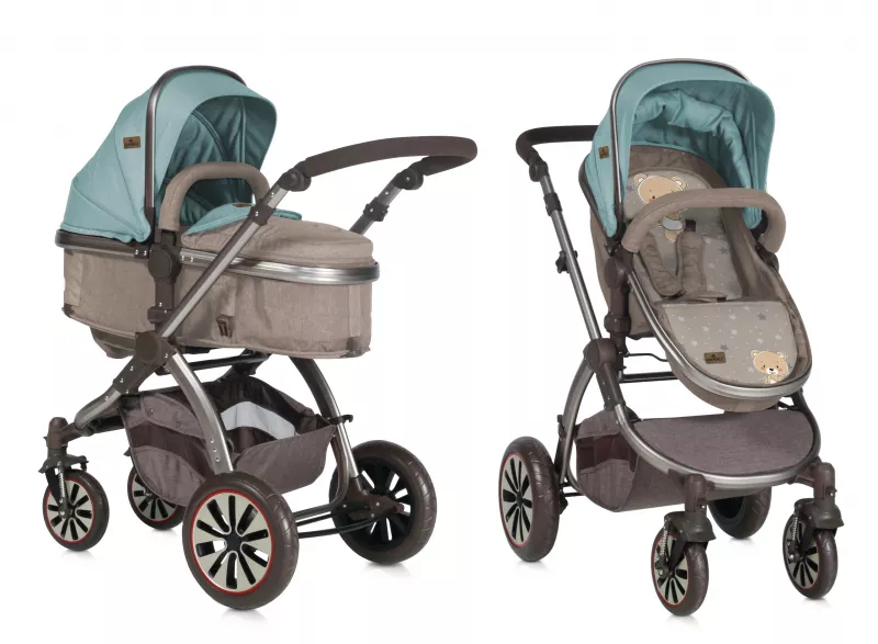 Carucior Set Aurora, 2in1, cadru din aluminiu, Beige & Green Bear 1