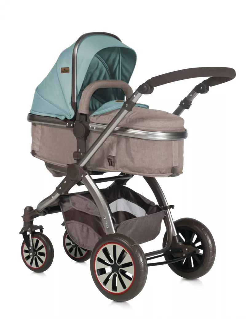 Carucior Set Aurora, 2in1, cadru din aluminiu, Beige & Green Bear 3