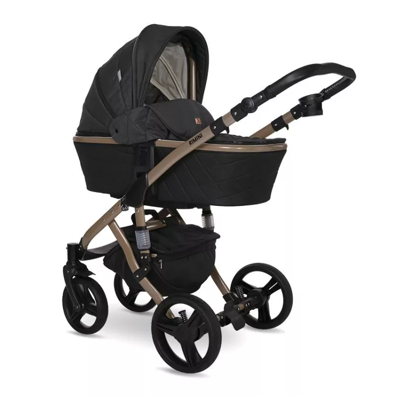 Carucior set Rimini Premium, landou separat, sezut reversibil, cadru din aluminiu, cos auto optional, Negru 2