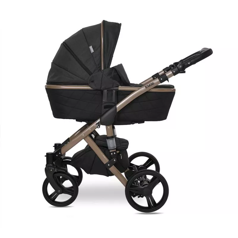 Carucior set Rimini Premium, landou separat, sezut reversibil, cadru din aluminiu, cos auto optional, Negru 3