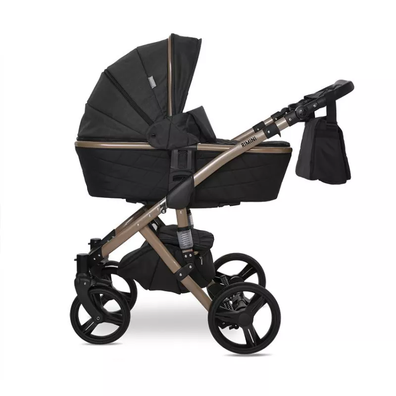 Carucior set Rimini Premium, landou separat, sezut reversibil, cadru din aluminiu, cos auto optional, Negru 4
