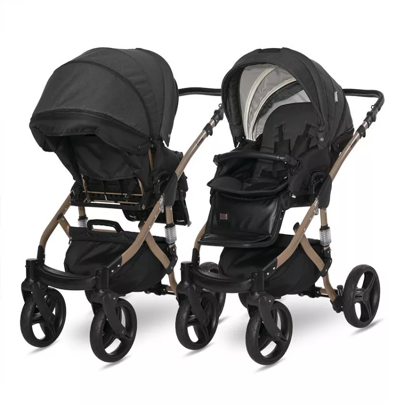 Carucior set Rimini Premium, landou separat, sezut reversibil, cadru din aluminiu, cos auto optional, Negru 7
