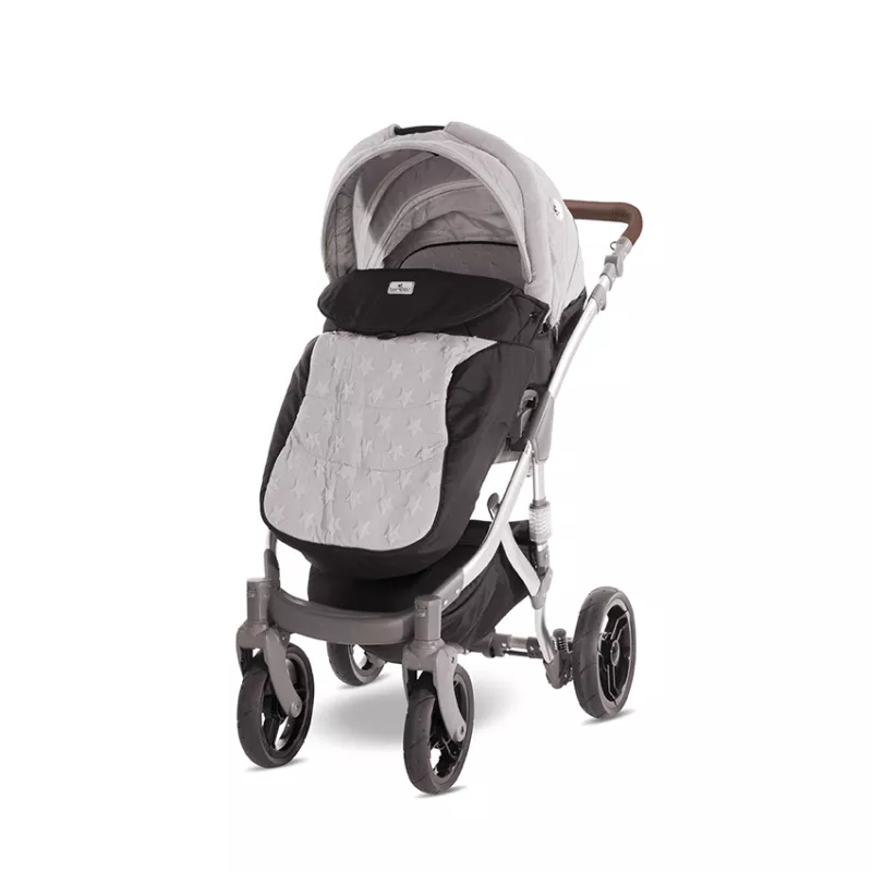 Carucior set Rimini Premium, landou separat, sezut reversibil, cadru din aluminiu, cos auto optionalt, Cool Gri cu Stelute 3
