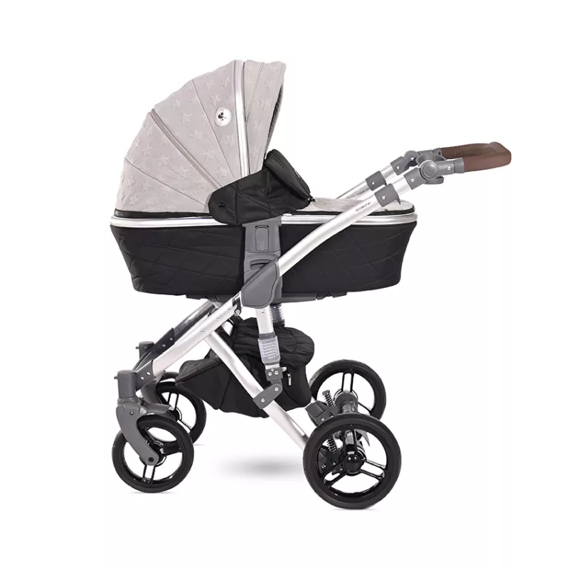 Carucior set Rimini Premium, landou separat, sezut reversibil, cadru din aluminiu, cos auto optionalt, Cool Gri cu Stelute 4