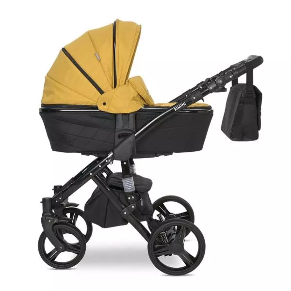 Carucior set Rimini Premium, landou separat, sezut reversibil, cadru din aluminiu, cos auto optional, Galben cu Negru 5
