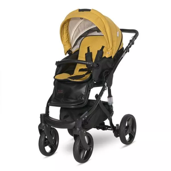 Carucior set Rimini Premium, landou separat, sezut reversibil, cadru din aluminiu, cos auto optional, Galben cu Negru 6