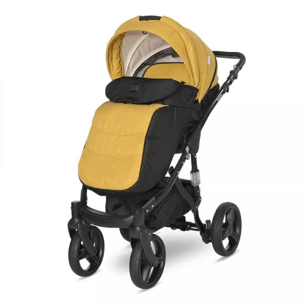 Carucior set Rimini Premium, landou separat, sezut reversibil, cadru din aluminiu, cos auto optional, Galben cu Negru 7