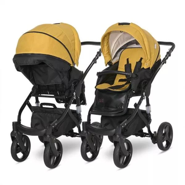 Carucior set Rimini Premium, landou separat, sezut reversibil, cadru din aluminiu, cos auto optional, Galben cu Negru 8