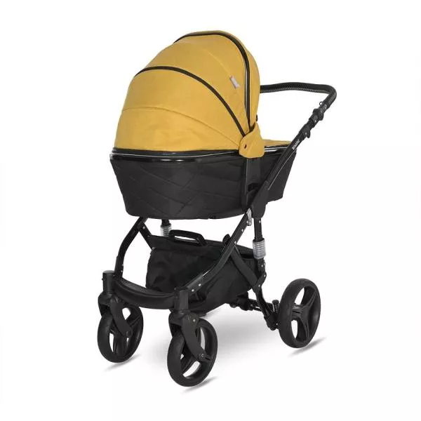 Carucior set Rimini Premium, landou separat, sezut reversibil, cadru din aluminiu, cos auto optional, Galben cu Negru 3