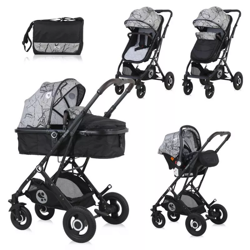Carucior Set, Sena, landou transformabil, cos auto inclus, cadru din aluminiu, Grey Marble New 1