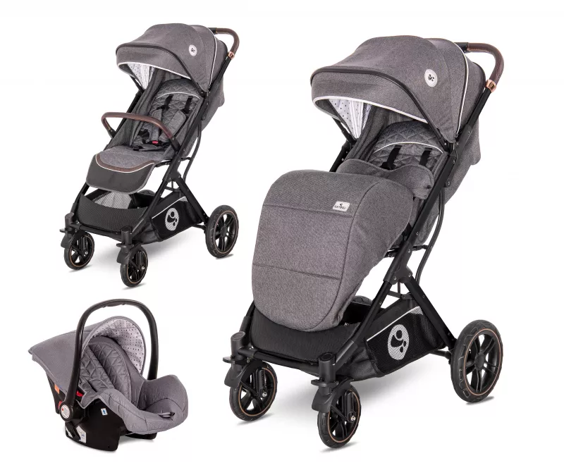 Carucior set, Storm, de la 0 luni pana la 4 ani, maxim 22 kg, cos auto inclus, cadru din aluminiu, Gri Steel 1