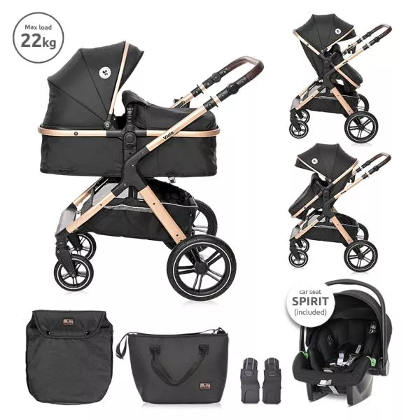 Carucior Set Viola, cos auto inclus, set adaptori inclus, pana la 22 kg, Black Diamonds 1